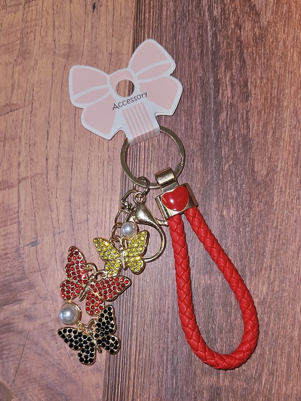 Red Braided Keychain with Gold Butterfly Charms